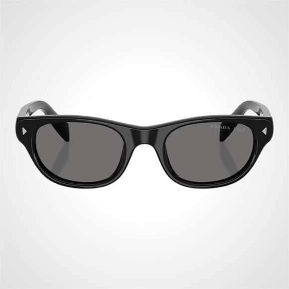 New PRADA Sunglasses Black Polarized Logo Cat Eye Square Grey Lens 50-20-145mm